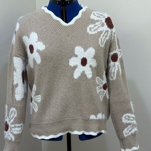 Floral Beige Sweater
